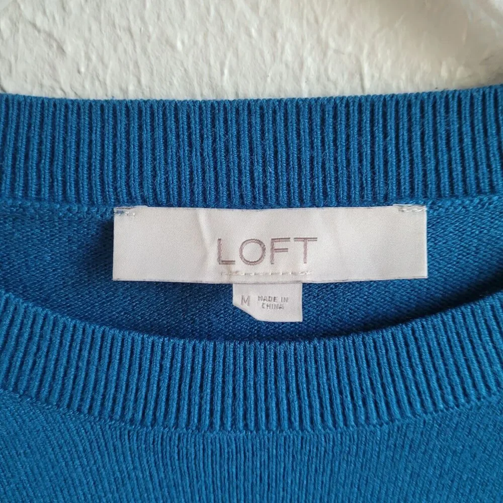 Loft Sweater Medium Teal Puff Sleeve Solid Round Neck Long Sleeve Soft 593282 - Picture 4 of 16